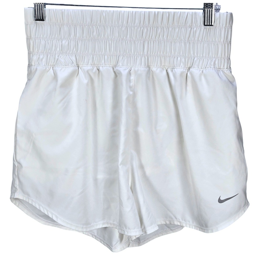 Women's Nike Medium White Dri-FIT Smocked High Waisted‎ Running Shorts